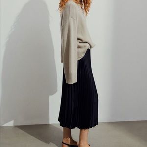 H&M Pleated Satin Midi Skirt